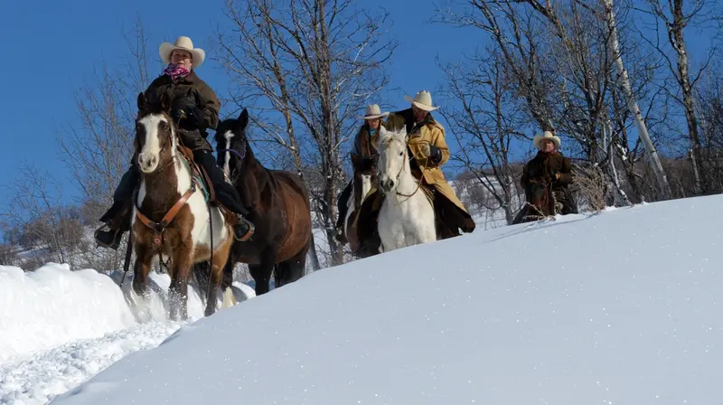 Winter horseback riding at Del's Triangle 3 Ranch near Steamboat Springs